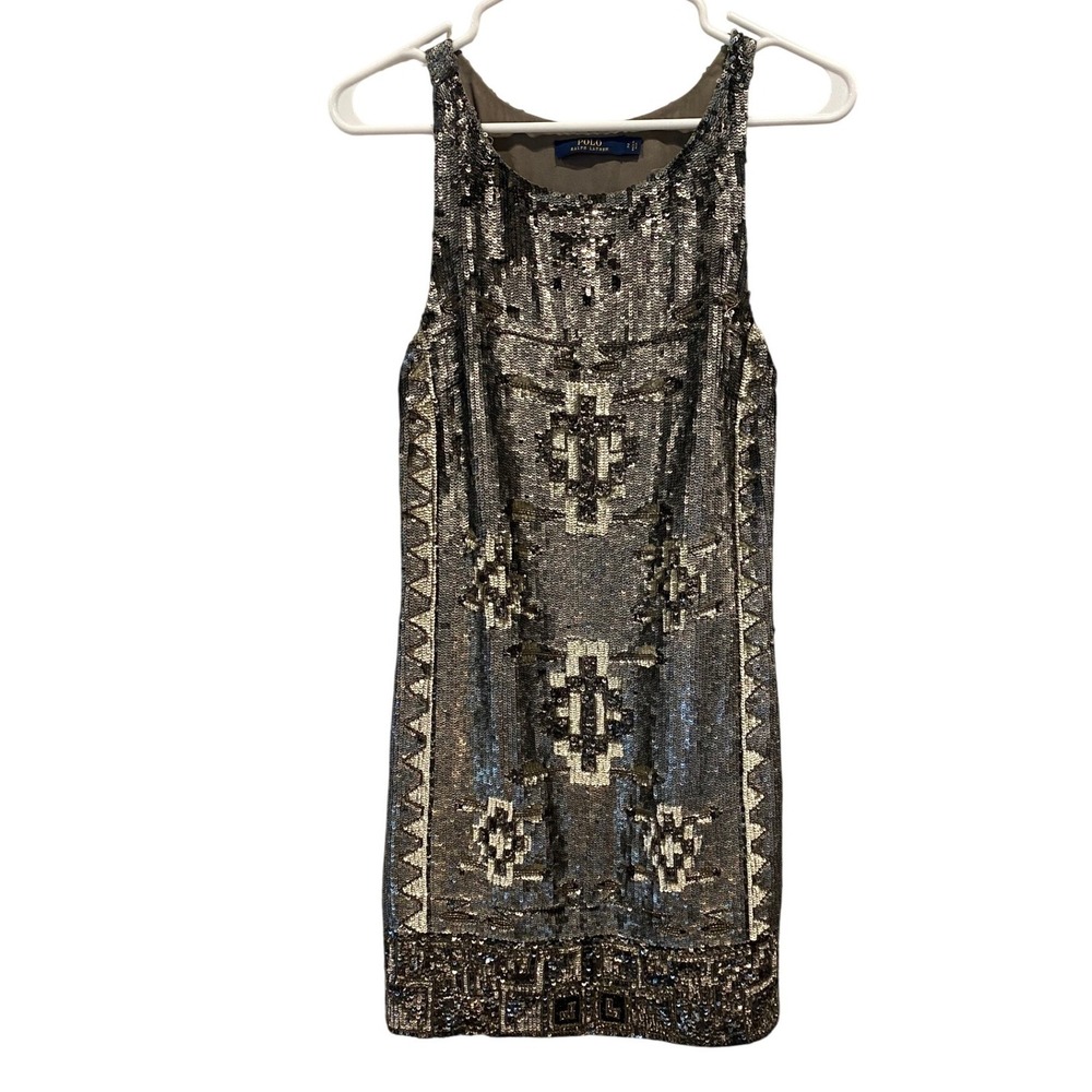 Polo Ralph Lauren Sequin Geometric Print Sleeveless Shift Dress‎ Women Size 2
